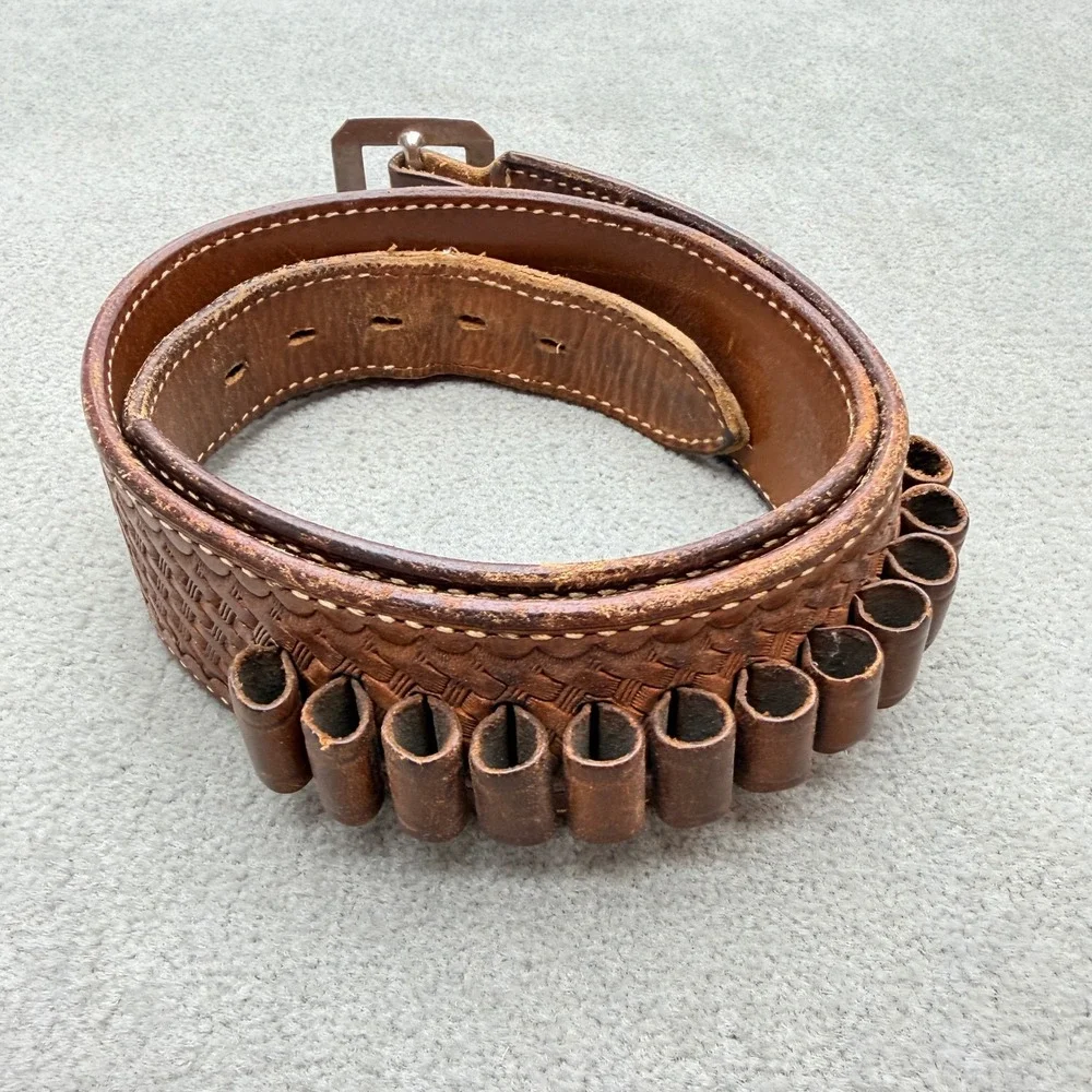 Vintage Bianchi B15 Leather 12 Cartridge Belt OWB Brown .38/45 Cal Size 36